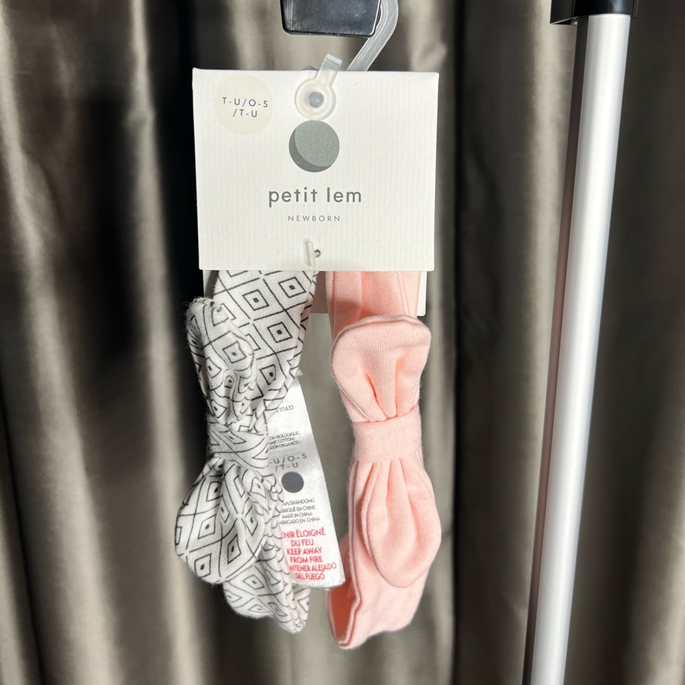 Petit Lem Newborn Headband Set - Pink and White